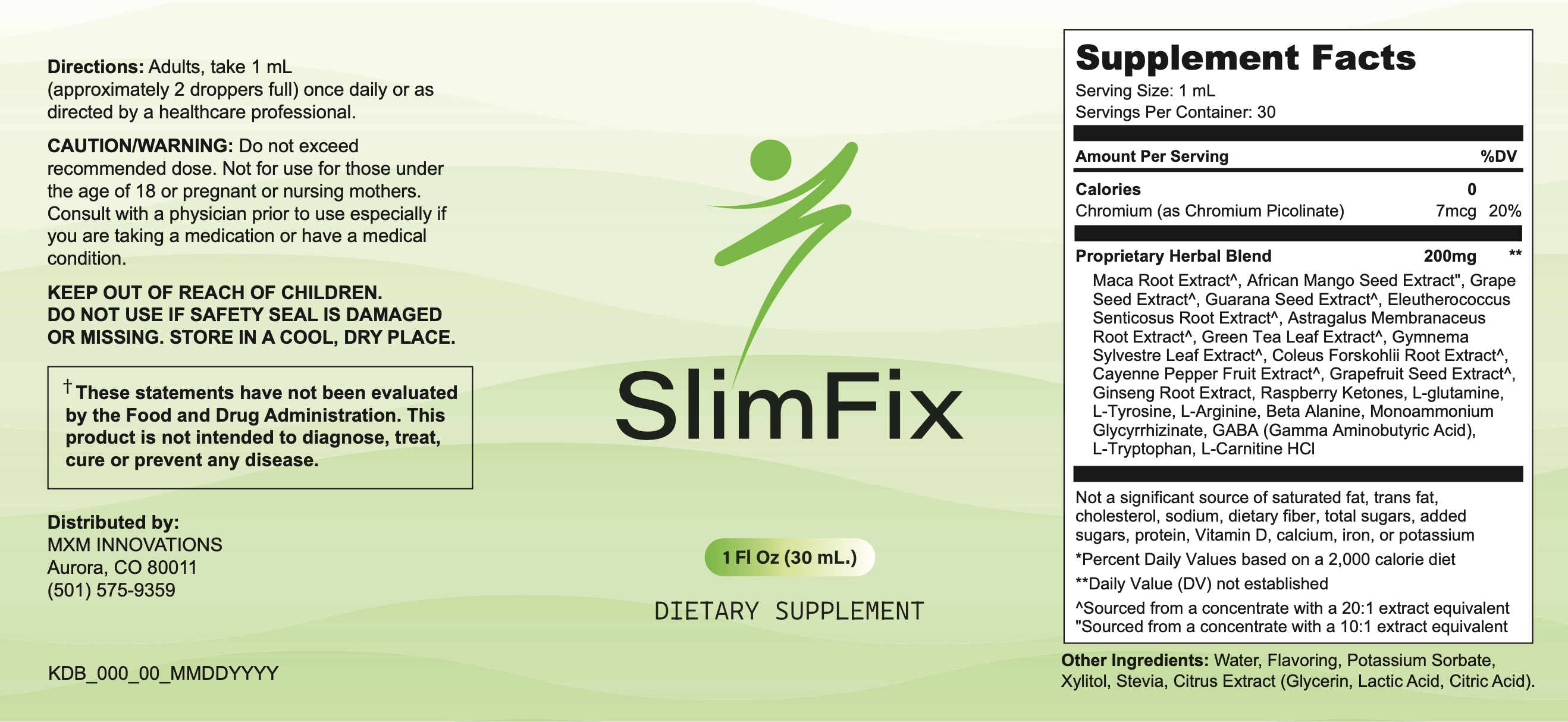 SlimFix Supplement Label