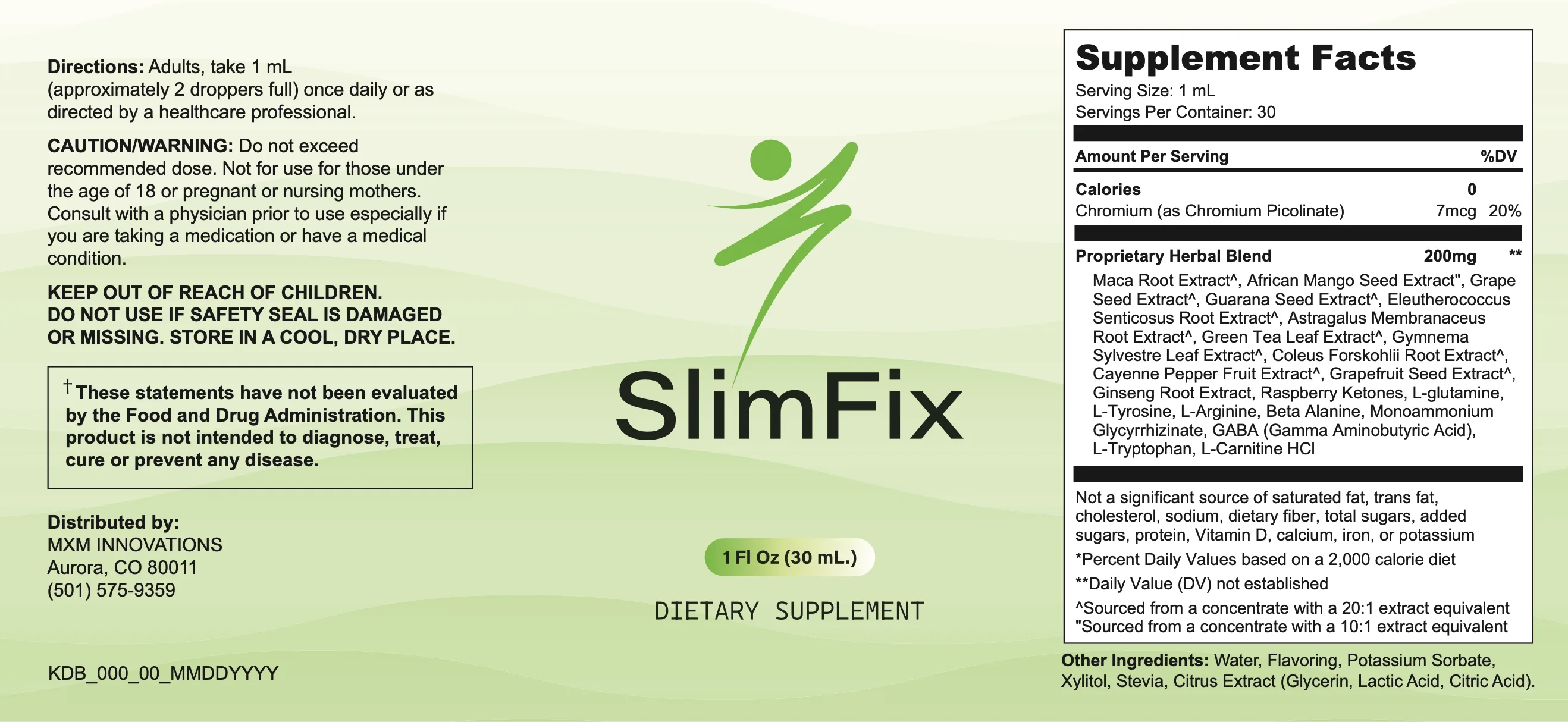 SlimFix Supplement Label